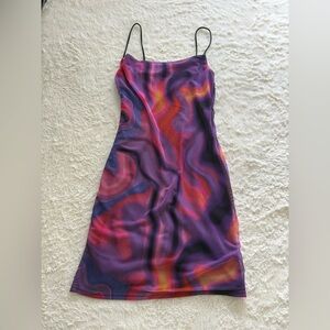 PINK ABSTRACT PRINT MESH SPAGHETTI STRAP BODYCON DRESS